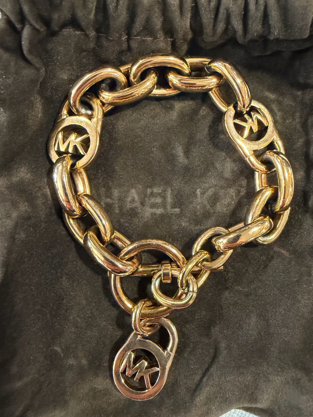Michael Kors Polished Rose Gold Chain-Link Bracelet with MK Charms